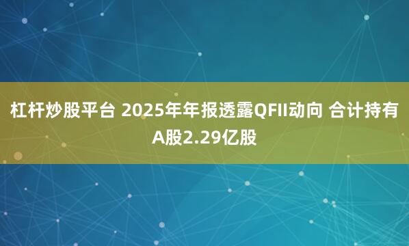 杠杆炒股平台 2025年年报透露QFII动向 合计持有A股2.29亿股